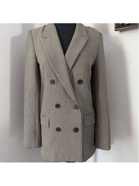 Women's Babaton Beige Black Houndstooth Double-Breasted Blazer Size 2